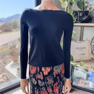 Banana Republic, Black Stretch Cotton Boat Neck Long Sleeve Top, Women's XS